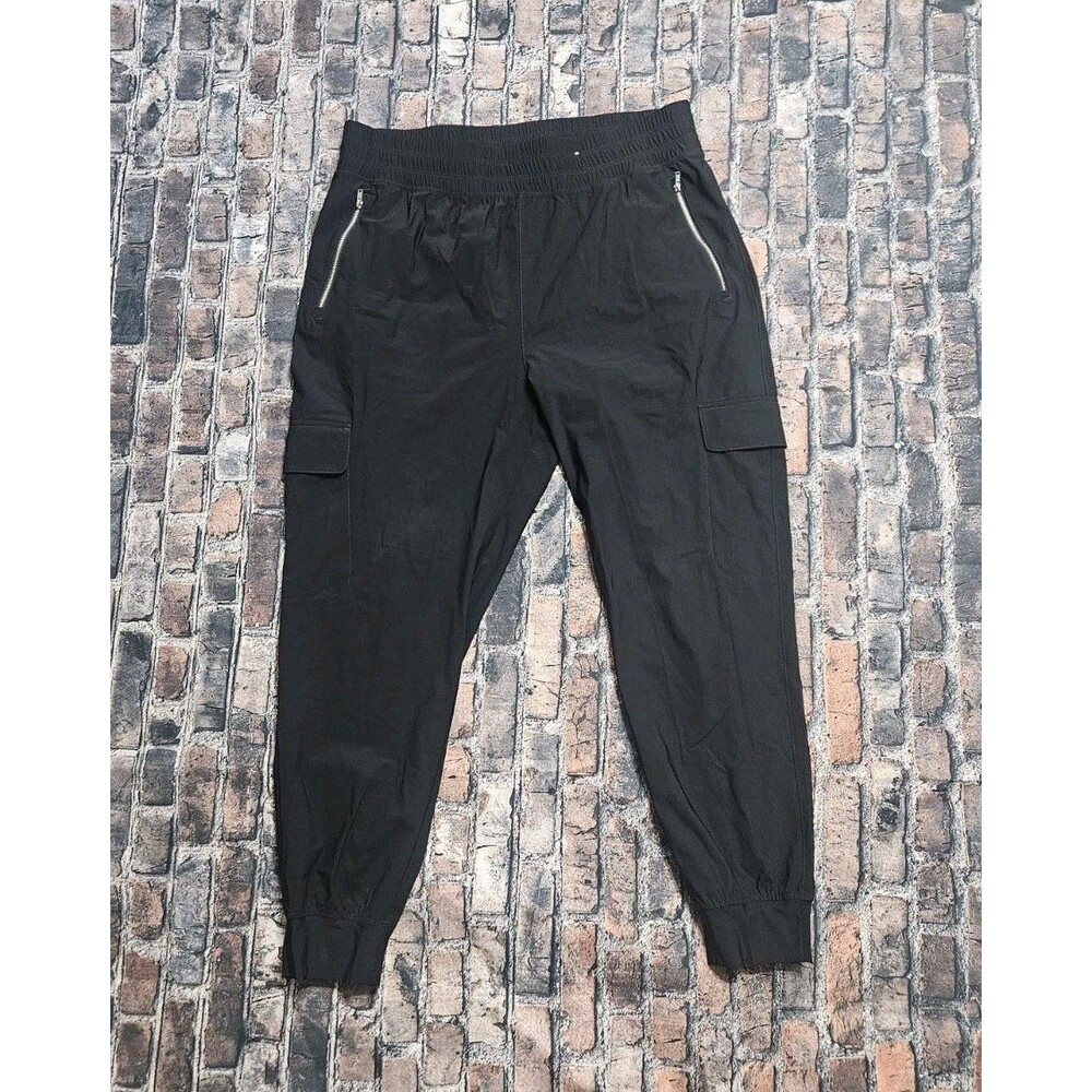 Old Navy Jogger Pants Womens Large Black SleekTech Go-Dry Cargo Stretch Athletic
